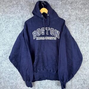 Vintage Authentic Life Apparel Hoodie Mens XL Navy Blue Boston Massachusetts